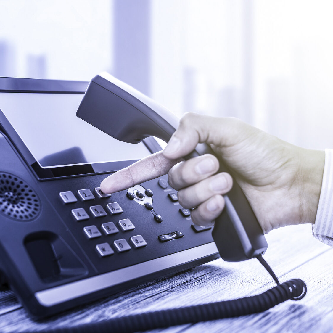 Communication support, call center and customer service help desk. Using a telephone keypad.